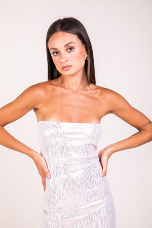 Gabi Strapless Reversible Dress Glitch White / White