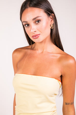 Gabi Strapless Reversible Dress Havana / Yellow Kisses